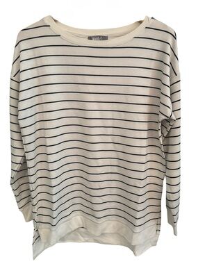 Marled M Striped Cream and Black Boxy Striped Drop Shoulder Long Sleeve Top